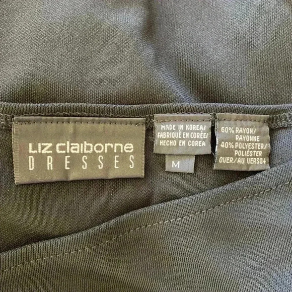 Liz Claiborne Black Dress Size Medium Asymmetrical Neckline Long Sleeves Office - Picture 8 of 8